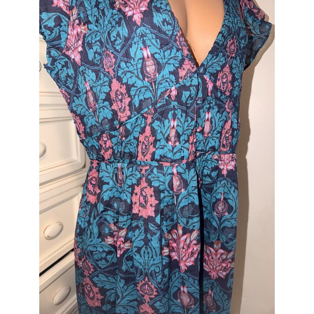 Anthropologie The Peregrine Midi Dress flutter sleeve teal green Motif Large NWT - Picture 12 of 13